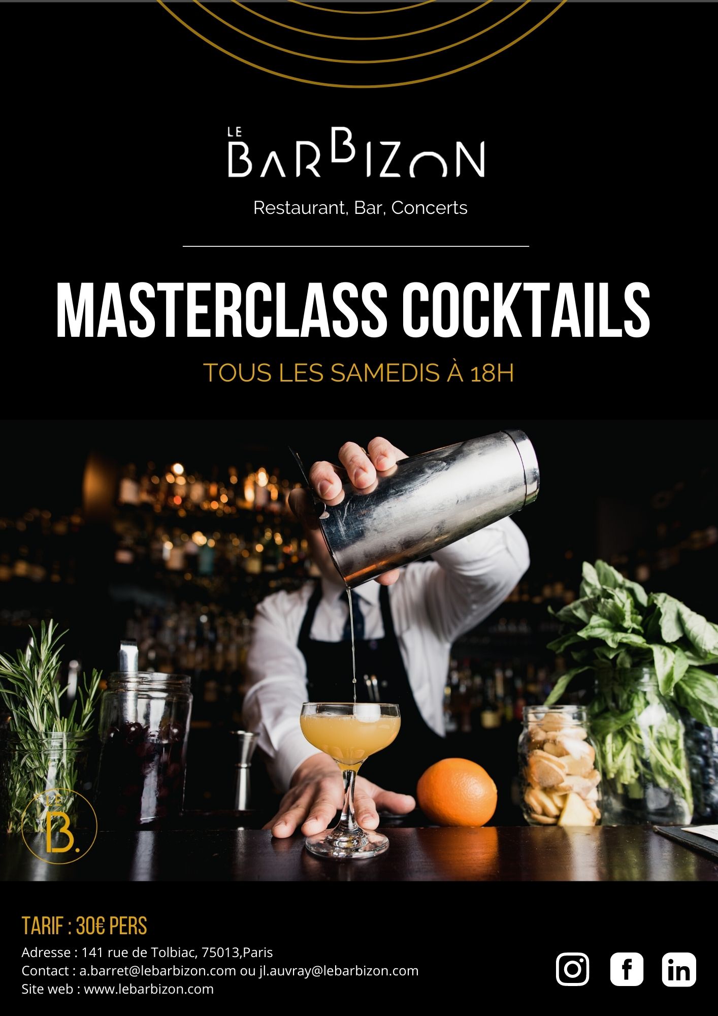 Affiche Masterclass cocktails du barbizon